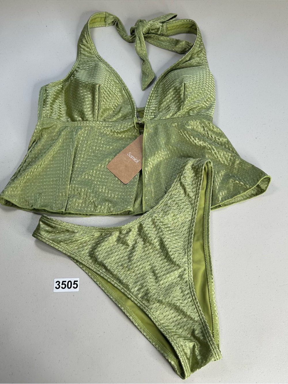 Samiol Tankini Bikini Set Small Green Halter Top